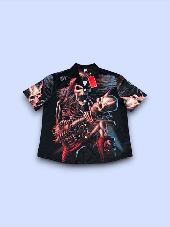 Other - Heavy Metal Death Demon Skulls AOP button Up Shirt Black Men’s Large